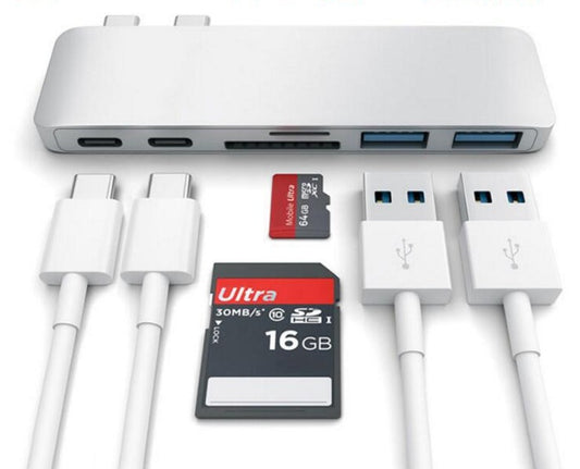 6-in-1 USB-C hub with SD/TF card slots, USB 3.0 ports, and PD port