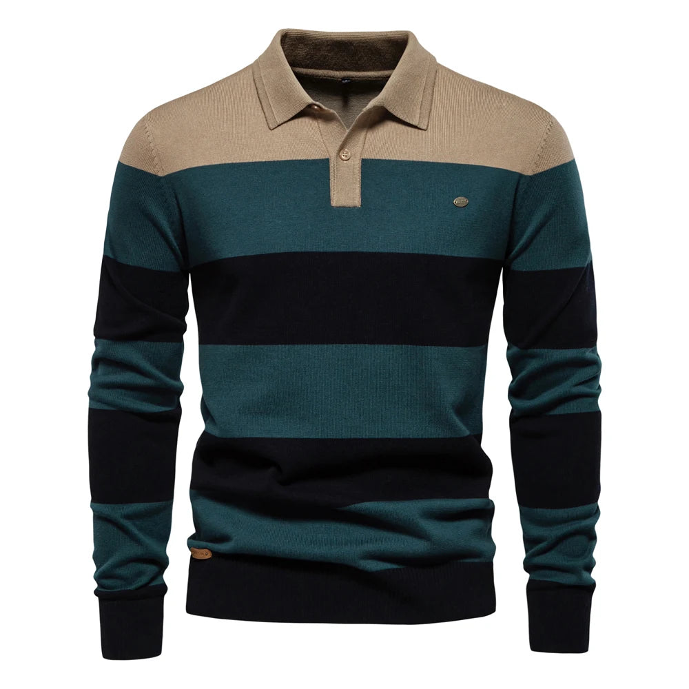 Premium Striped Polo Sweater