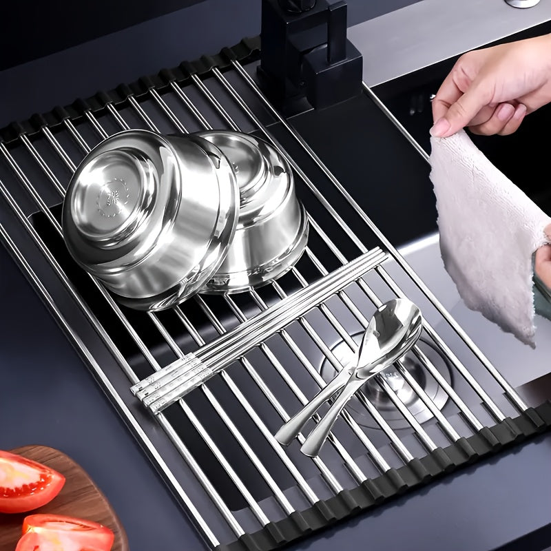 Stainless Steel Roll-Up Dish Drying Rack - EpicTrends 