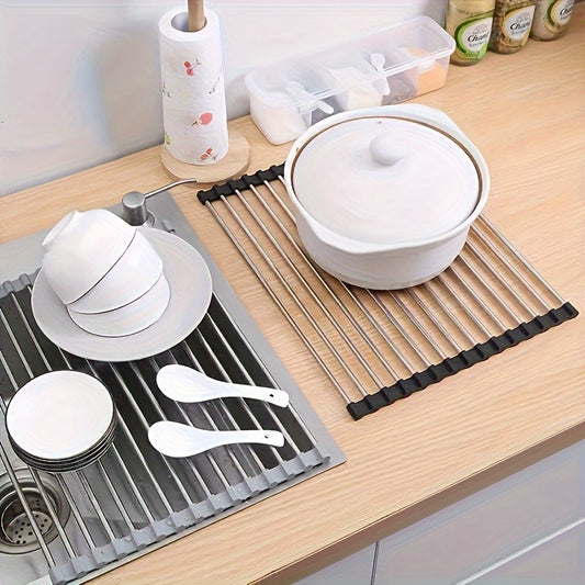 Stainless Steel Roll-Up Dish Drying Rack - EpicTrends 