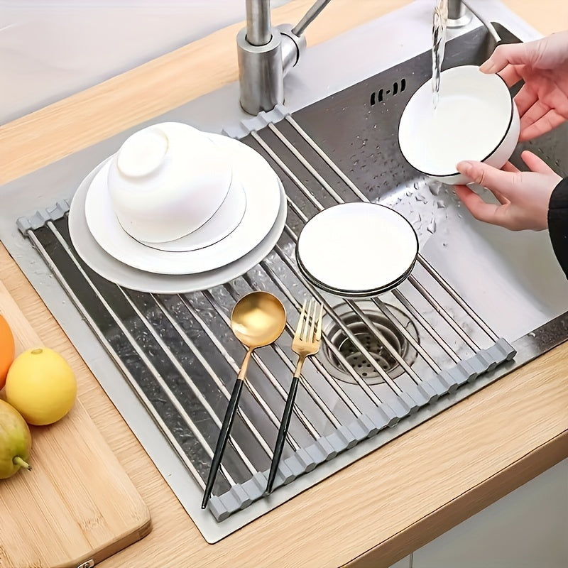 Stainless Steel Roll-Up Dish Drying Rack - EpicTrends 