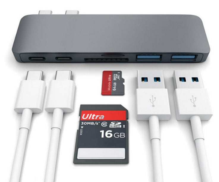 Close-up of aluminum design on the 6-in-1 USB Type-C hub black