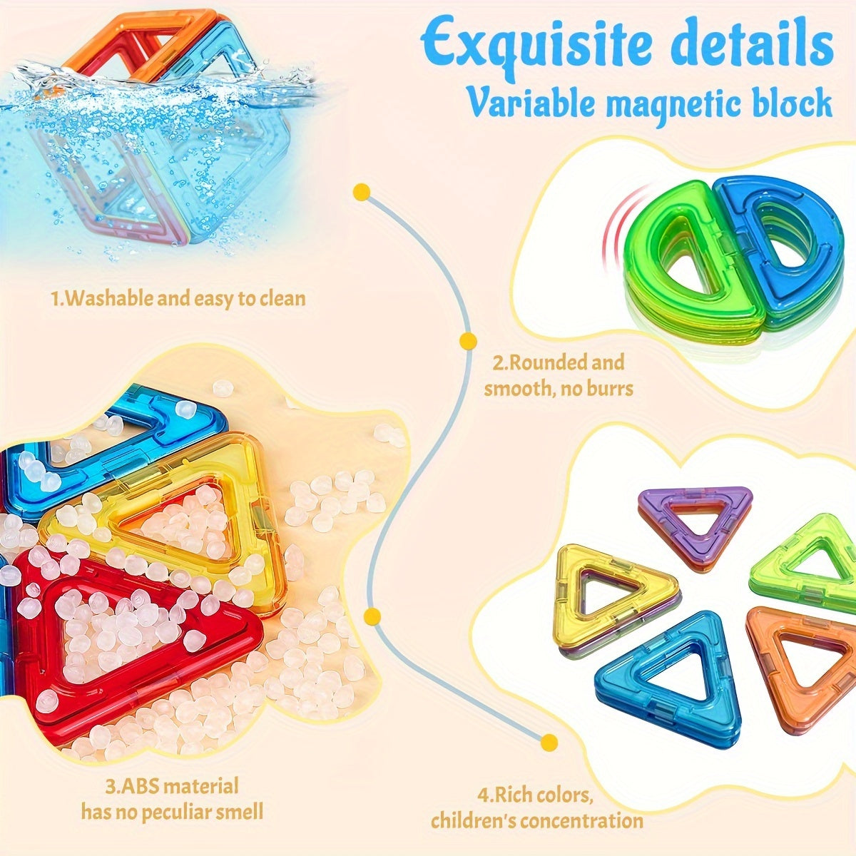 Multiple 2D shapes created with magnetic blocks