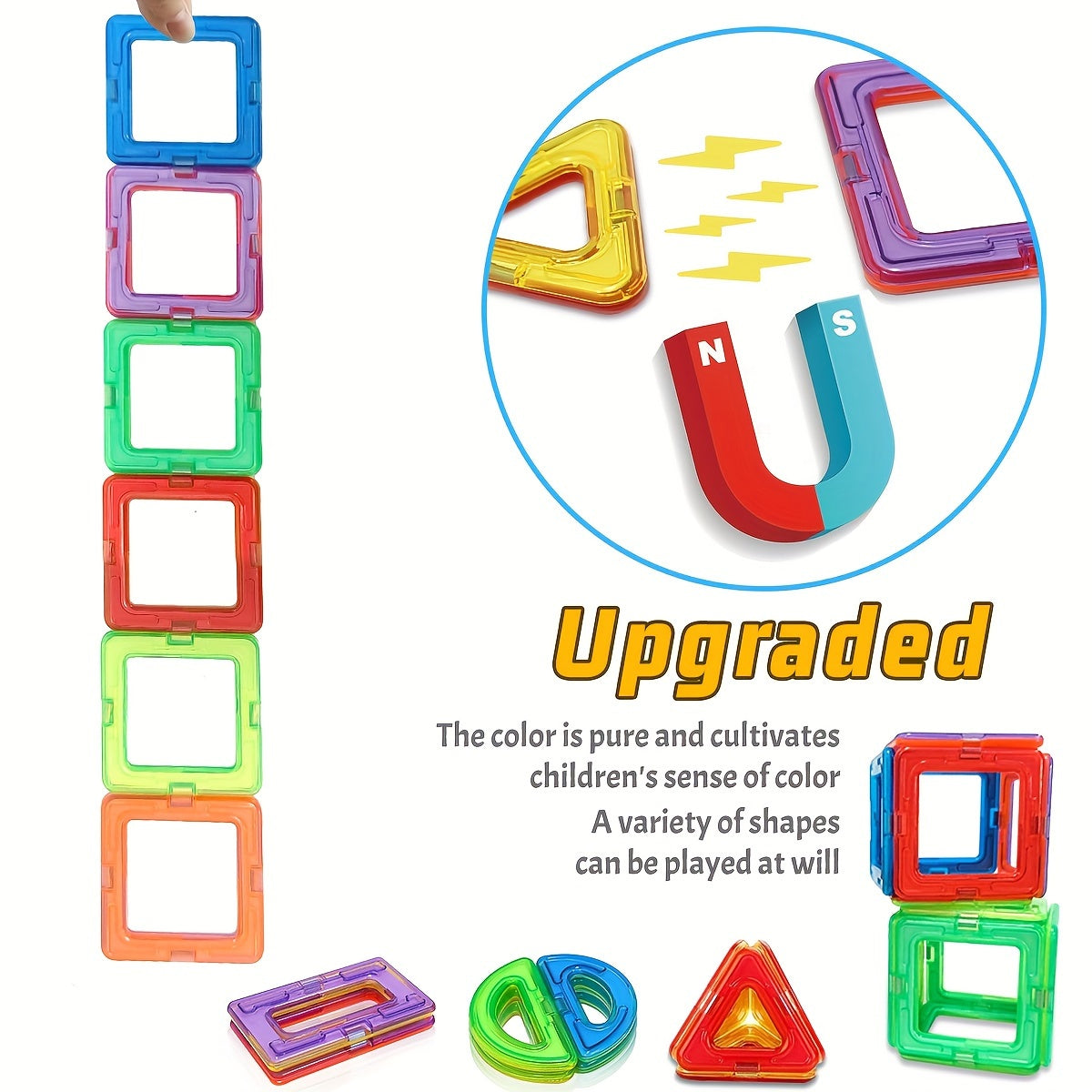 Multiple 2D shapes created with magnetic blocks