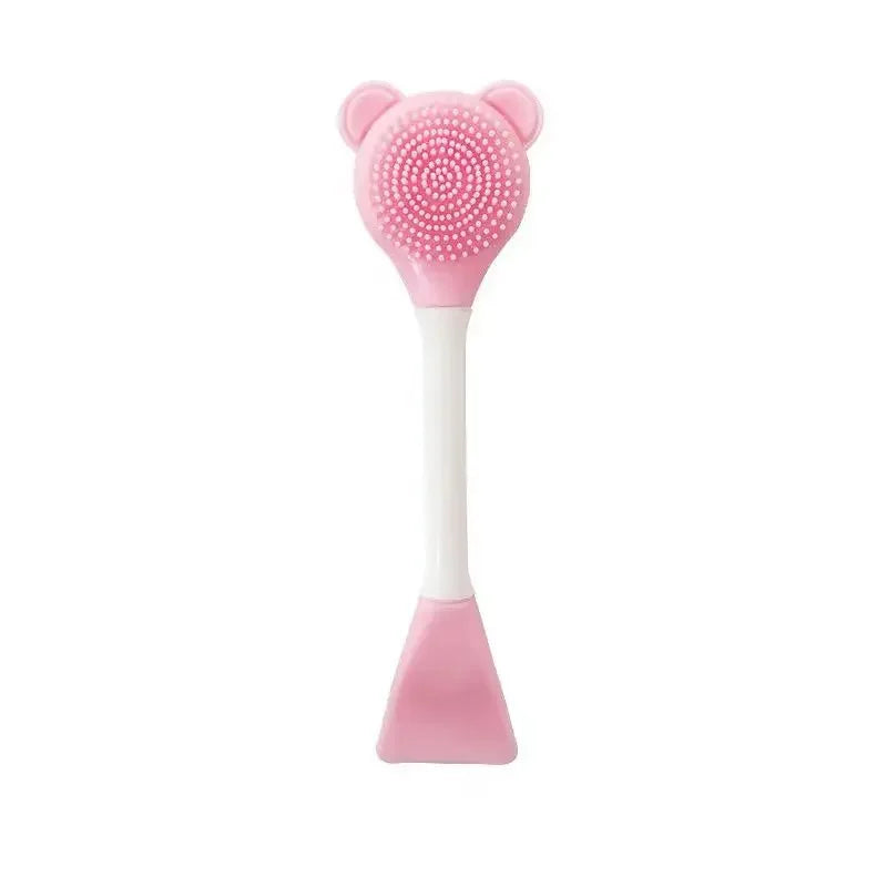 Double-head silicone mask applicator with brush and scoop ends Pink