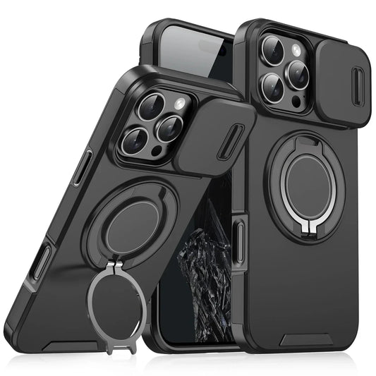 Heavy-duty magnetic iPhone case in black with slide camera cover