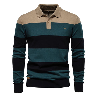 Premium Striped Polo Sweater