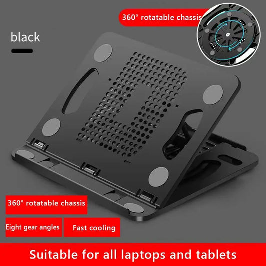 Black adjustable laptop stand with 8 angle settings