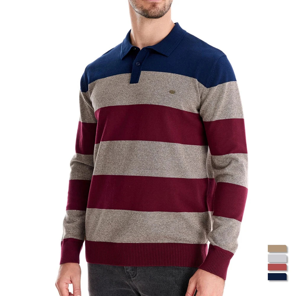 Premium Striped Polo Sweater