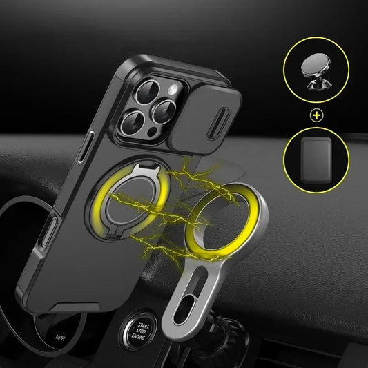 Magnetic bracket and kickstand feature on the rugged armor iPhone case