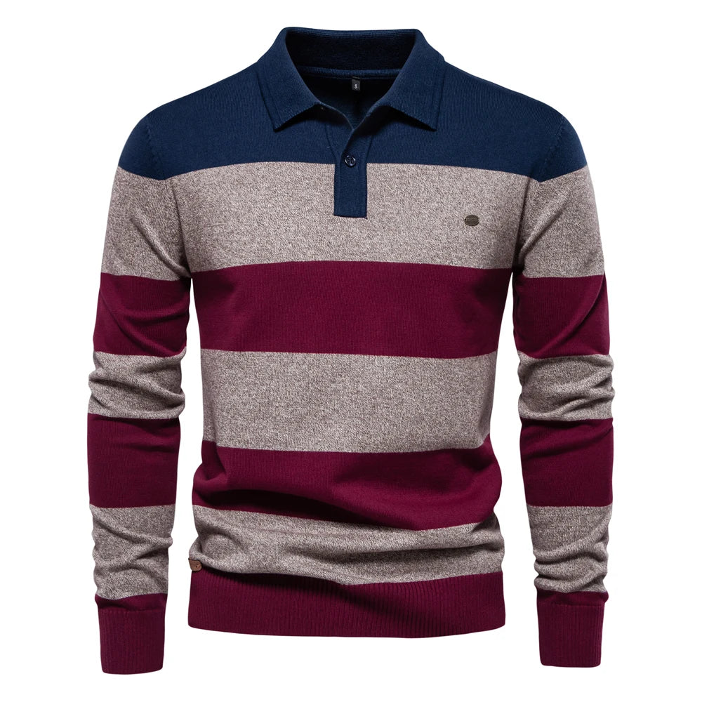 Premium Striped Polo Sweater