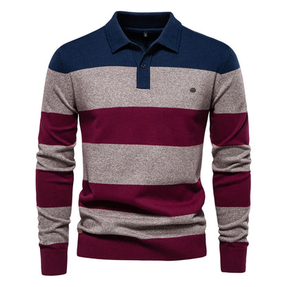 Premium Striped Polo Sweater