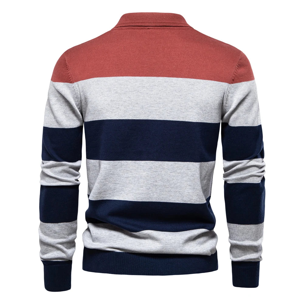 Premium Striped Polo Sweater