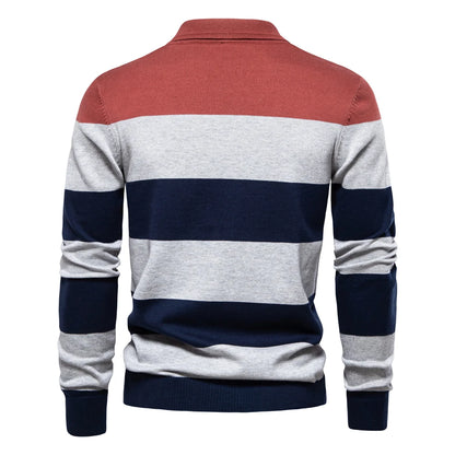 Premium Striped Polo Sweater