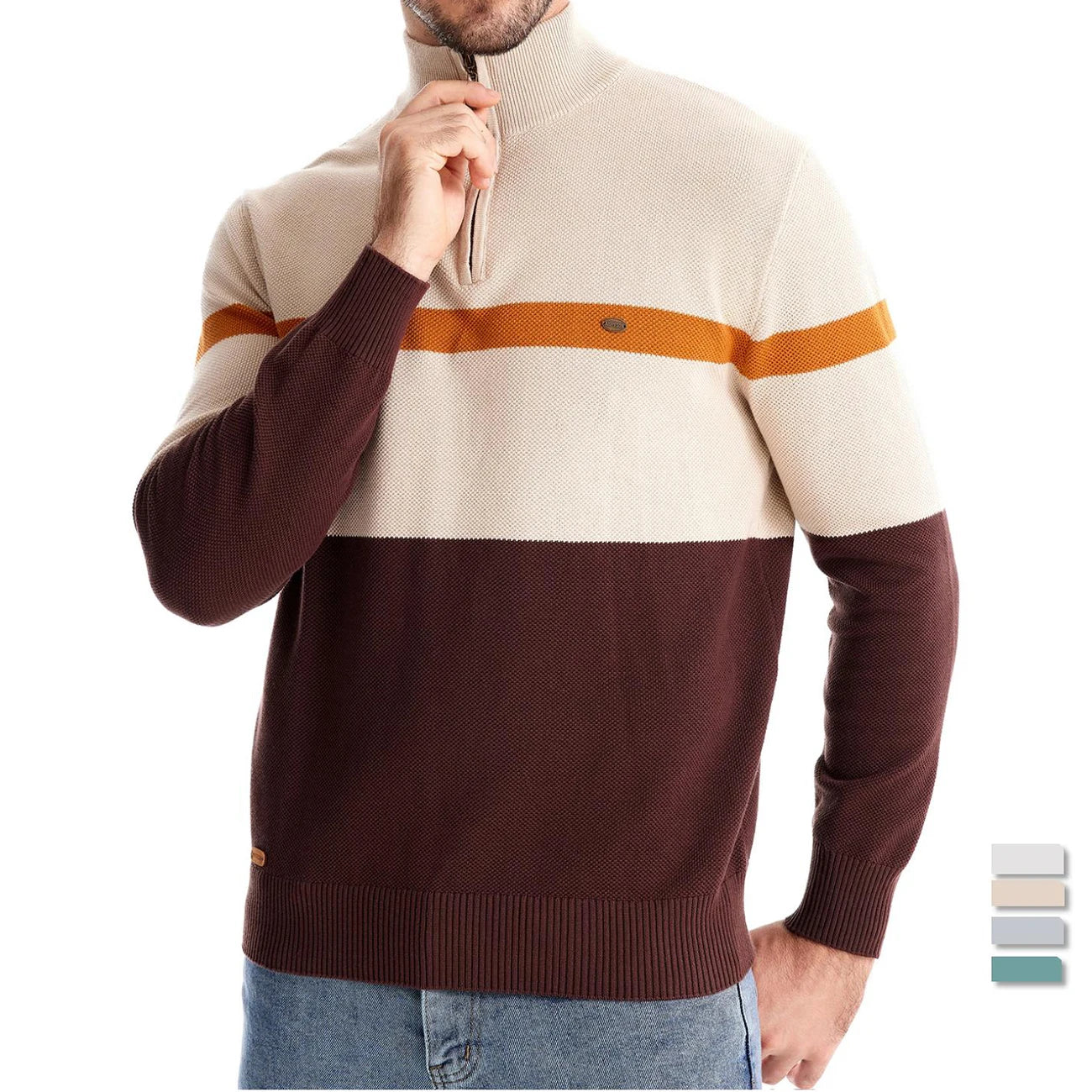 Premium Colorblock Quarter-Zip Sweater