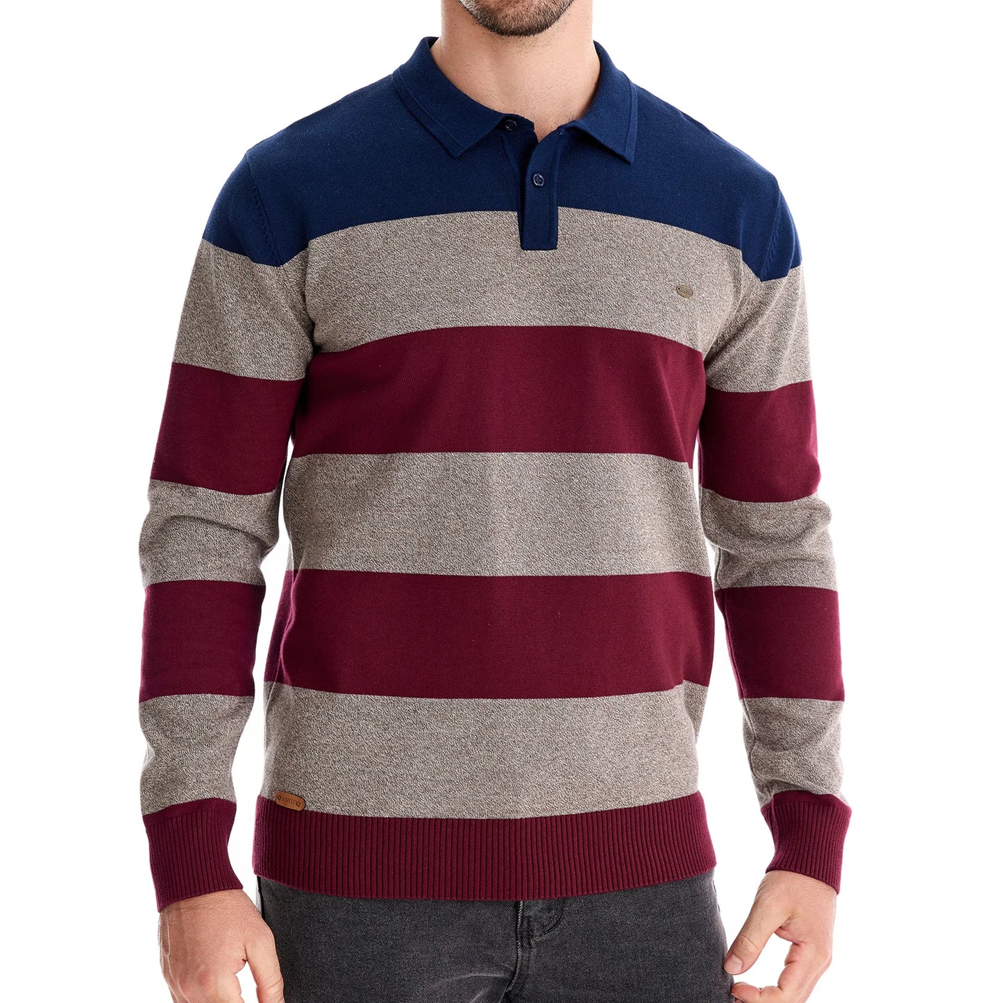 Premium Striped Polo Sweater