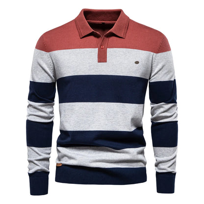 Premium Striped Polo Sweater