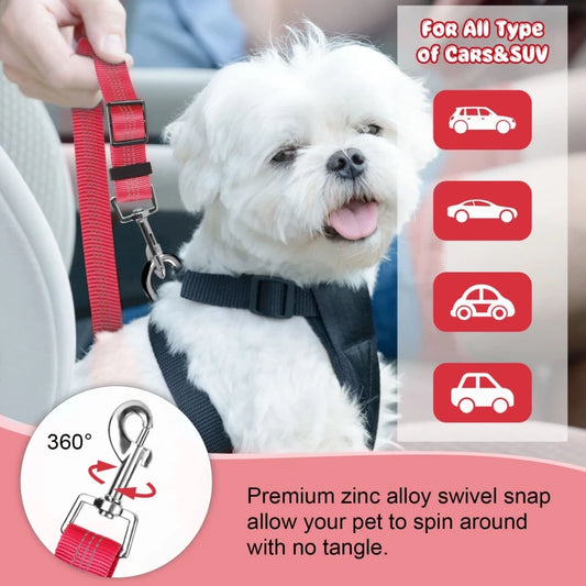 Reflective elastic dog seat belt leash in red