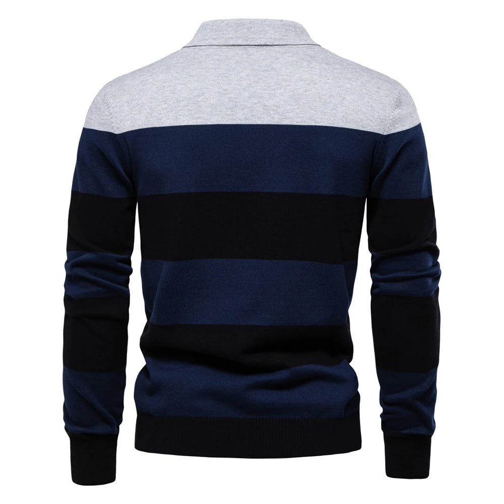 Premium Striped Polo Sweater