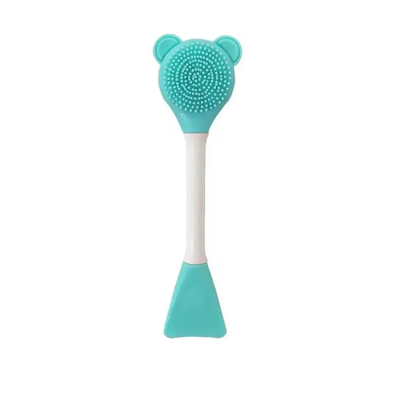 Double-head silicone mask applicator with brush and scoop ends cyan