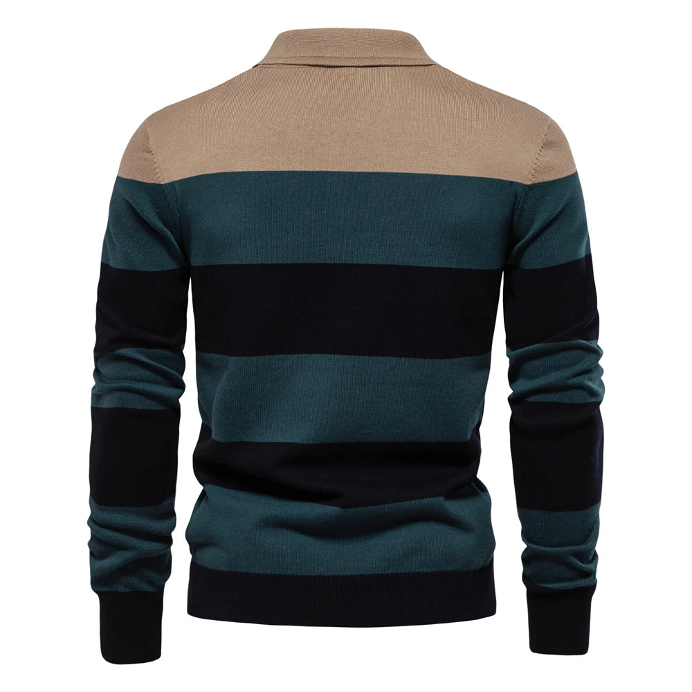 Premium Striped Polo Sweater