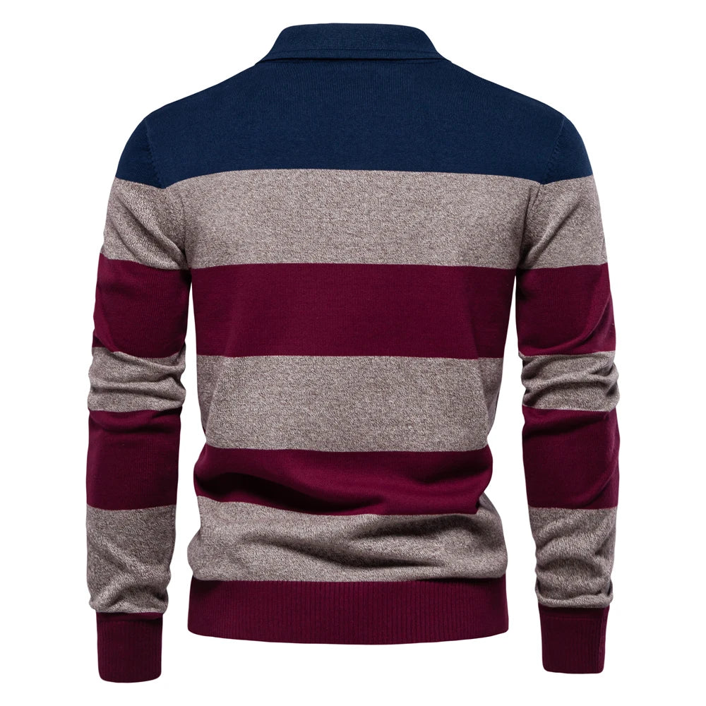 Premium Striped Polo Sweater