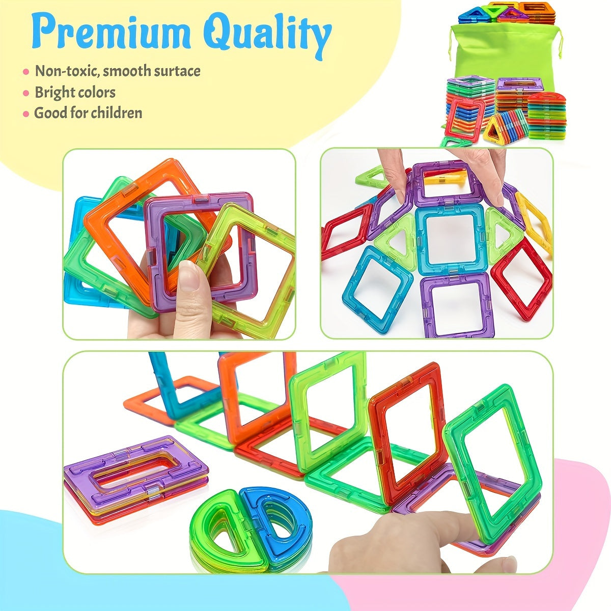 Colorful magnetic building pieces for kids’ construction