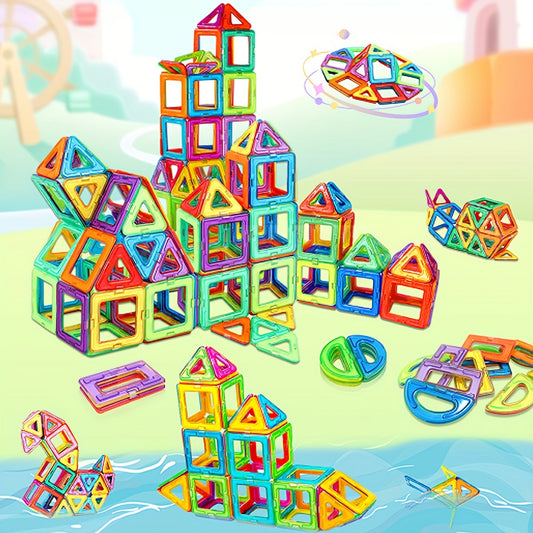 Brightly colored ABS blocks arranged in a creative pattern