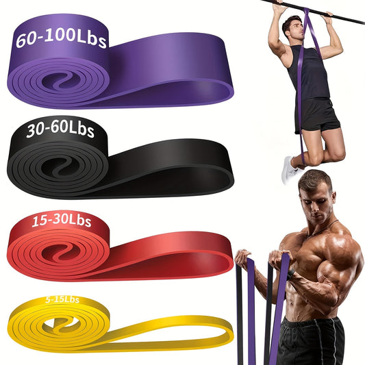Set of four TPE resistance bands in different colors and tension levels
